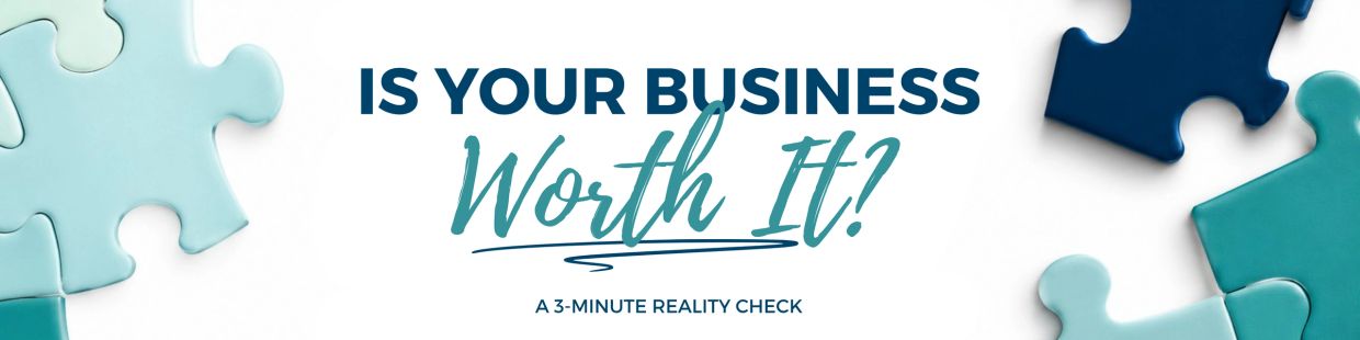 Business worth evaluation with puzzle pieces and bold text.