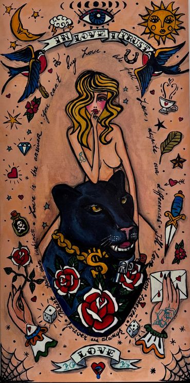 Old school tattoo art in love we trust forever and always acrylic art collections top art 2025