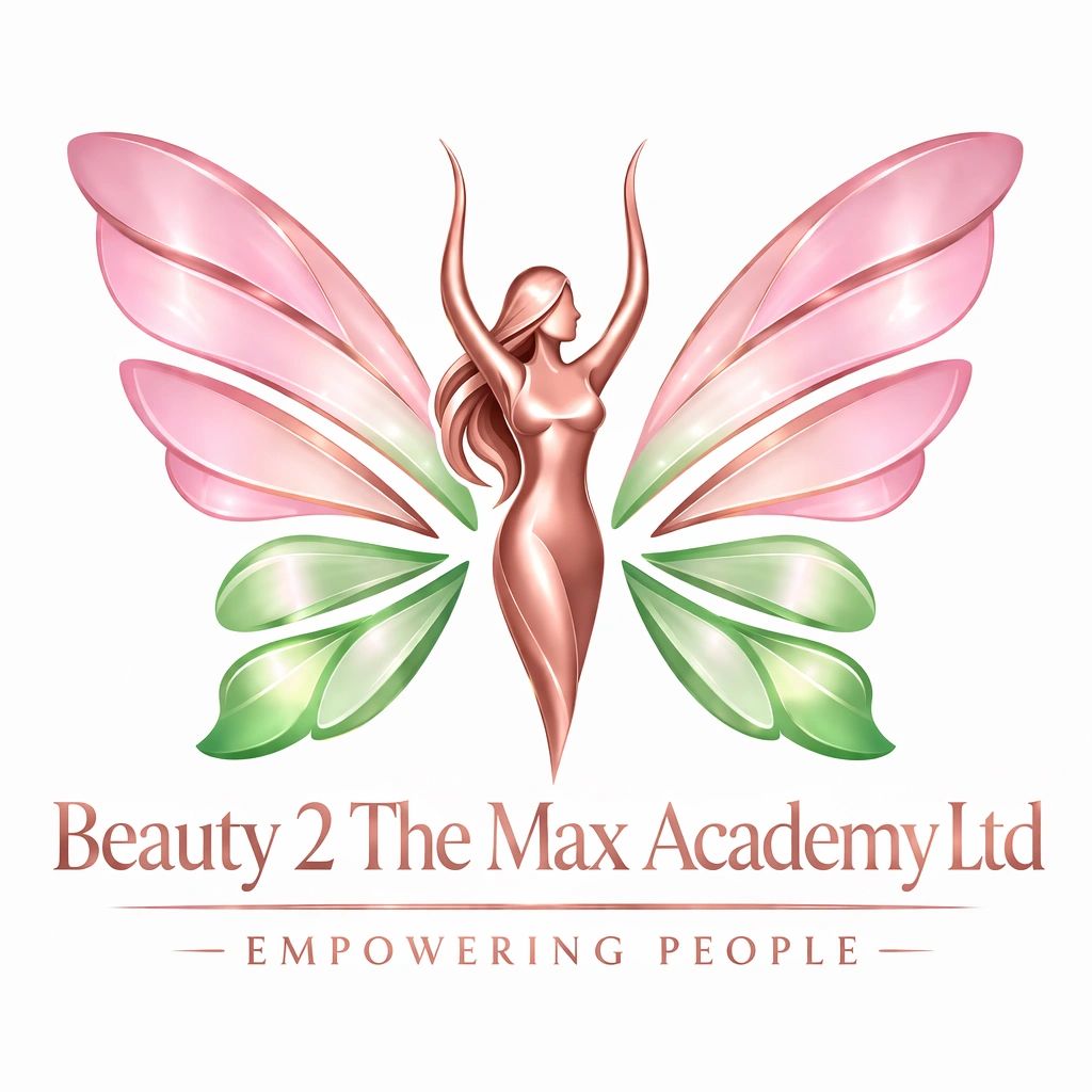 Elegant logo of Beauty 2 The Max Academy Ltd with a stylized female figure and colorful wings.