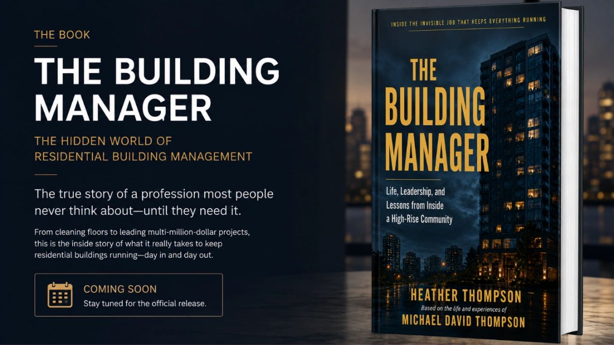 Promotion of 'The Building Manager' book on residential building management.