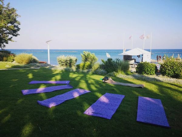 yoga mats at the beach