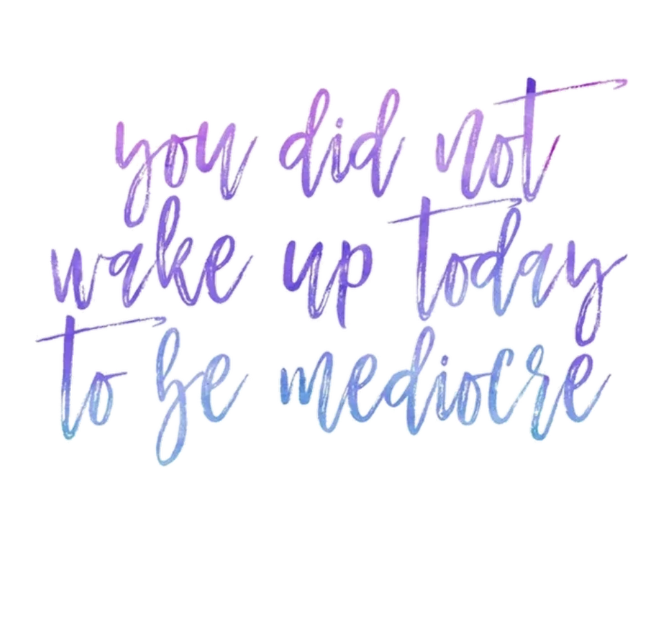 Motivational quote in purple and blue script lettering.