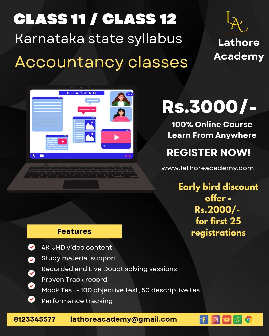 Online accountancy classes for Class 11/12 Karnataka syllabus by Lathore Academy with early bird discount.