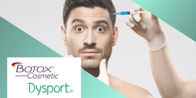 Botox cosmetic dysport poster with a person taking  syringe