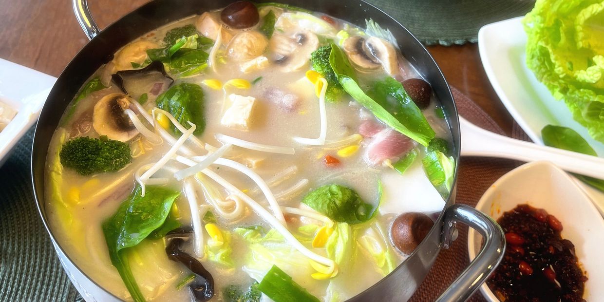 Chinese Hot Pot with fresh vegetables and meat