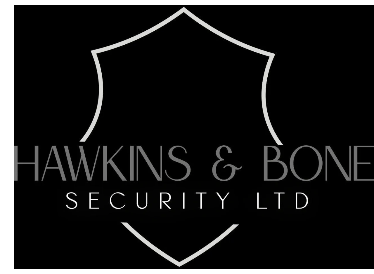 Logo of Hawkins & Bone Security Ltd with a shield outline.