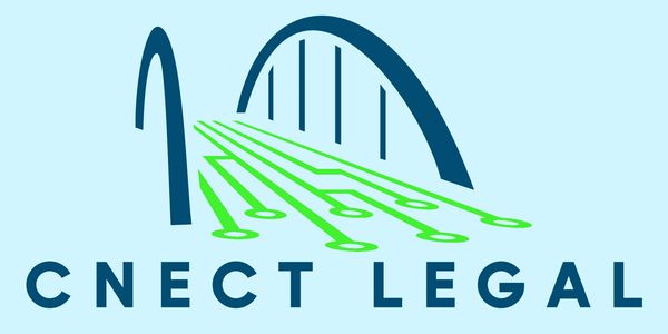 Logo of CNECT Legal with a bridge and circuit design.