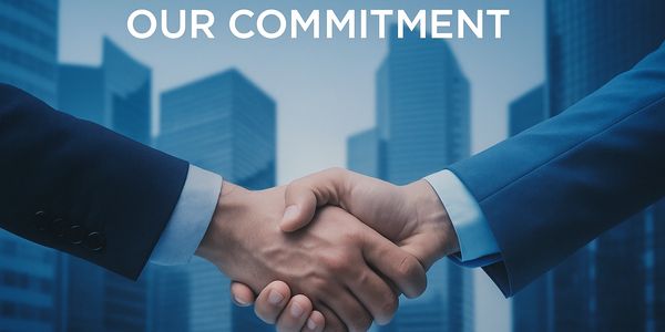 Abstract blue handshake graphic representing trust, partnership, and long-term commitment