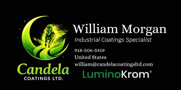 Business card for William Morgan, Industrial Coatings Specialist at Candela Coatings Ltd.
