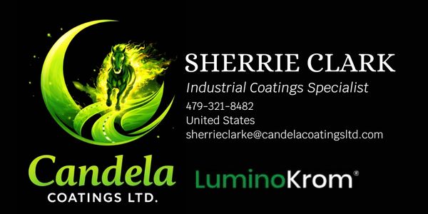 Business card for Sherrie Clark, Industrial Coatings Specialist at Candela Coatings Ltd.