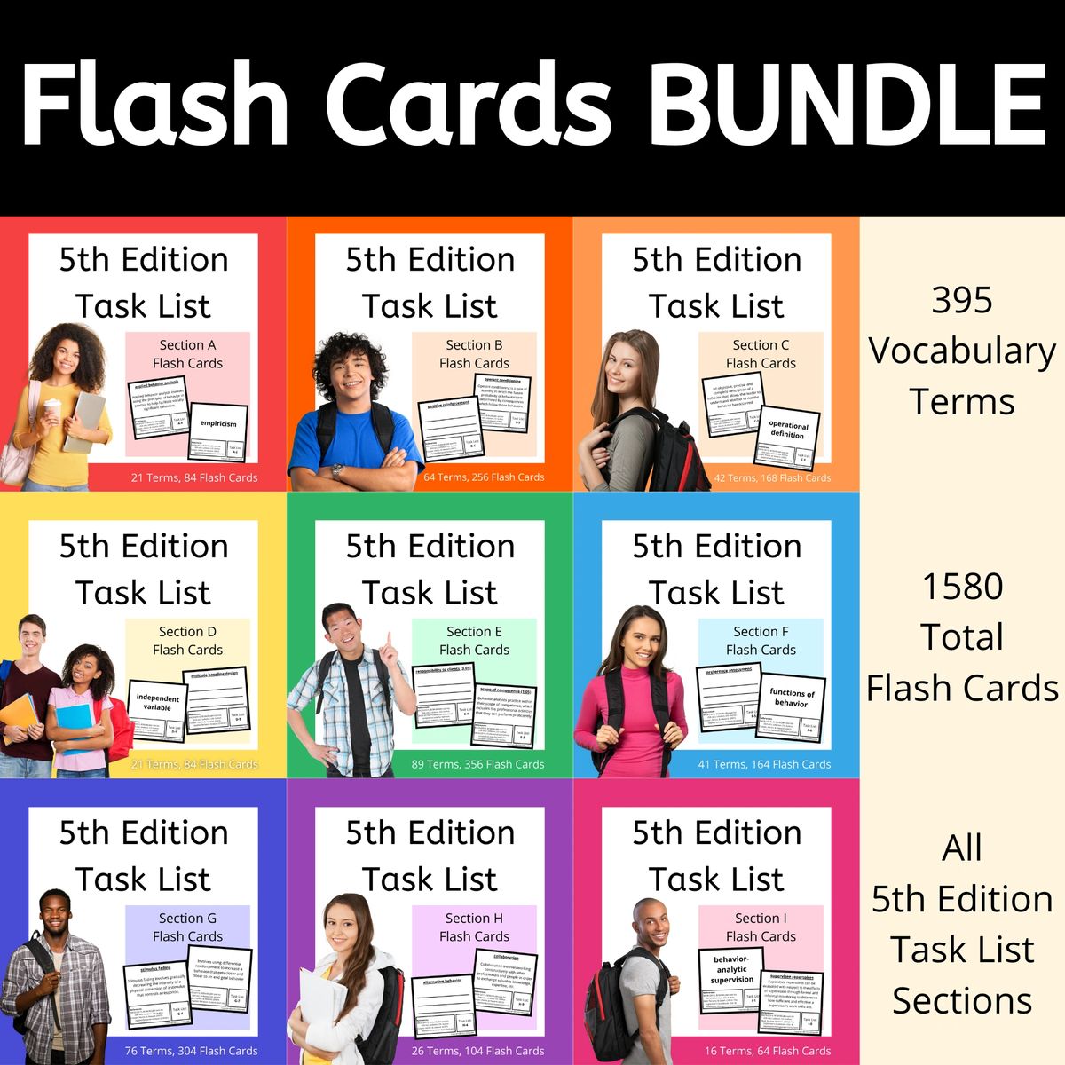 ABA Flash Cards Study Bundle BCBA Exam Prep Flashcards for 5th Edition