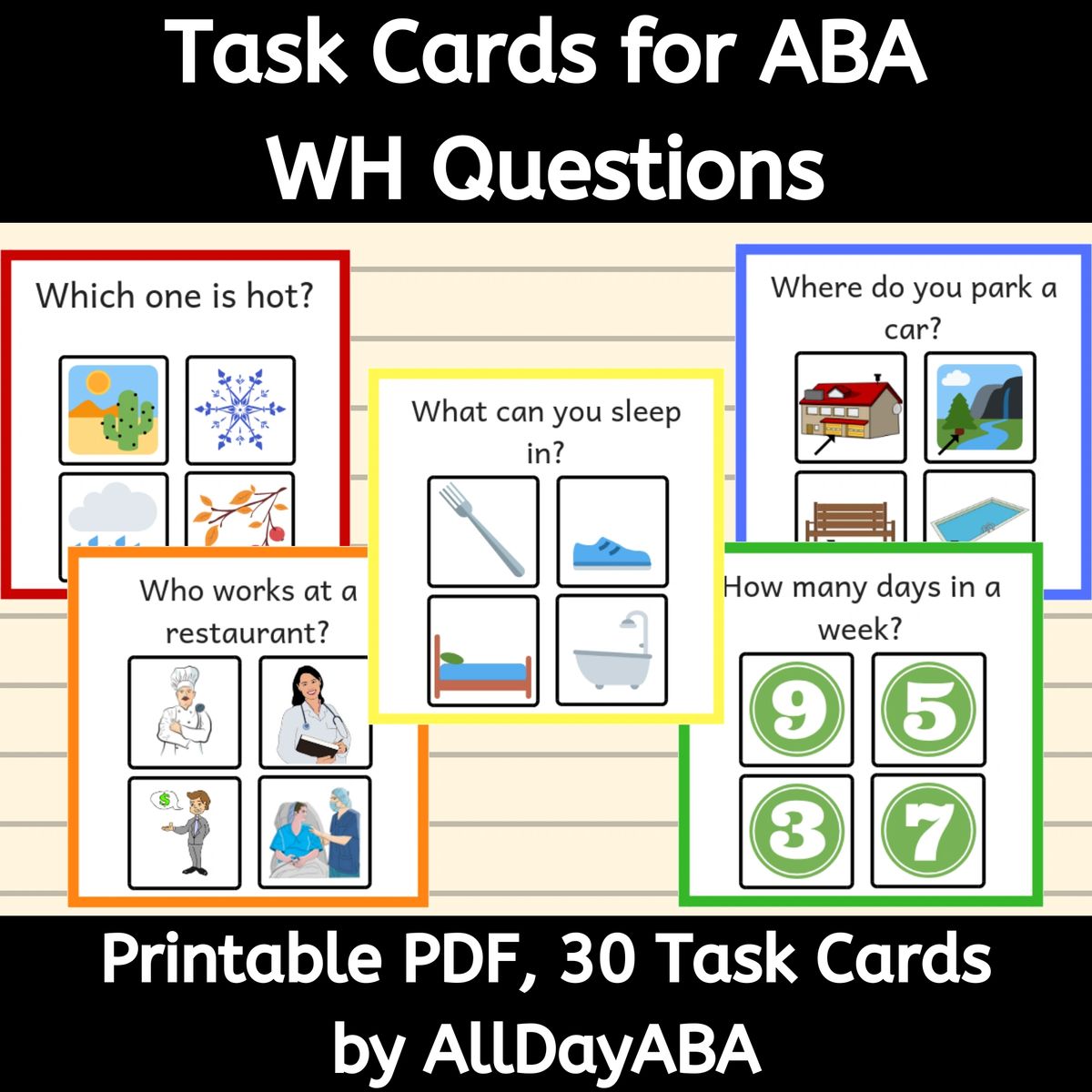 task cards wh questions aba therapy activities discrete trial training