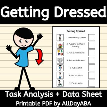 Getting Dressed Task Analysis Visual Schedule and Data Sheet for ABA Therapy