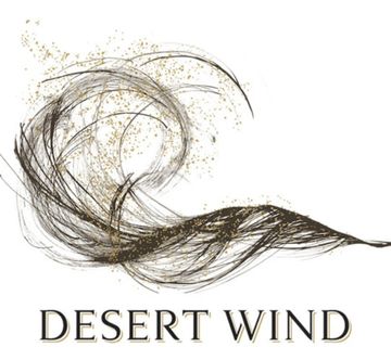 Abstract swirl design with gold speckles and 'DESERT WIND' text below.