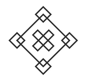 Symmetrical geometric pattern featuring interconnected diamonds and squares.