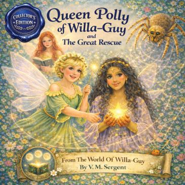 Cover art of 'Queen Polly of Willa-Guy' featuring two fairies and a spider.
