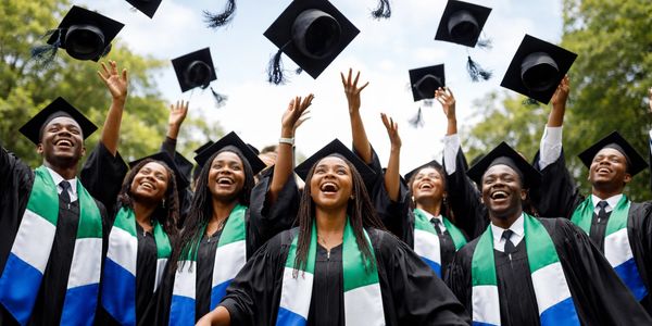 Excited graduates toss caps in the air during outdoor ceremony.