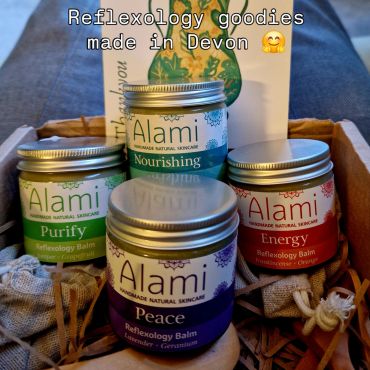 Handmade natural skincare reflexology balms from Devon in various scents.
