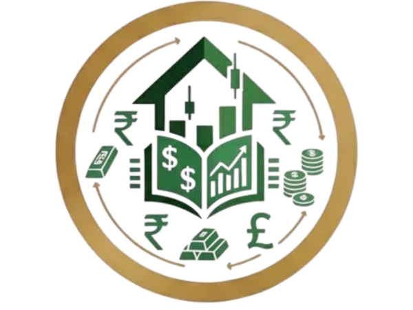 Logo of Bienvenue Creations with financial symbols and growth chart.