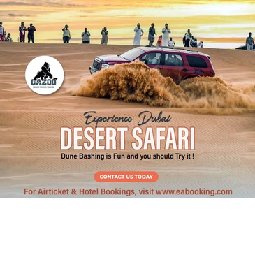 Tourists enjoy a thrilling dune bashing during desert safari tour in Dubai, UAE