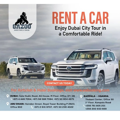 Rent a car services, airport pick and drop  in Dubai, Kampala,  Kenya, Tanzania, South Africa