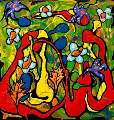 Oil painting by Memphis artist Casey Smith abstract representation of a picnic