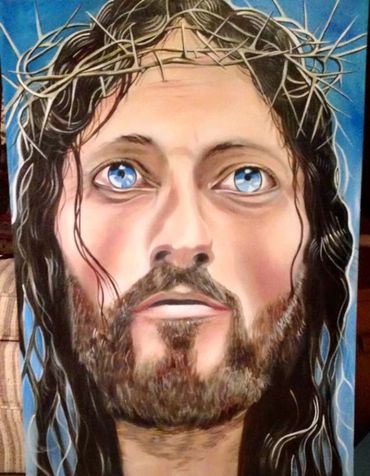 Oil painting by Memphis artist Casey Smith, painting of Sad Jesus from Stirring service.