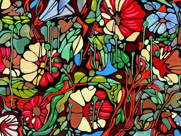 Oil painting by Memphis artist Casey Smith abstract representation of orchids. 