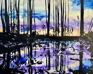 Oil painting by Memphis artist Casey Smith depicting a swamp in purples.