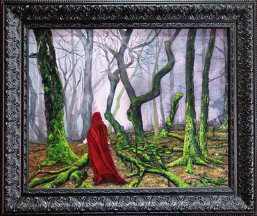 Oil painting by Memphis artist Casey Smith depiction of Little Red Riding Hood
