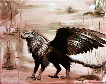 Oil painting by Memphis artist Casey Smith of a gryphon.