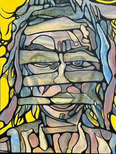 Oil painting by Memphis artist Casey Smith depicting an askew face. 