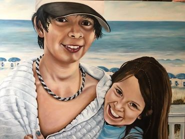 Oil portraiture by Memphis artist Casey Smith of siblings at the beach.