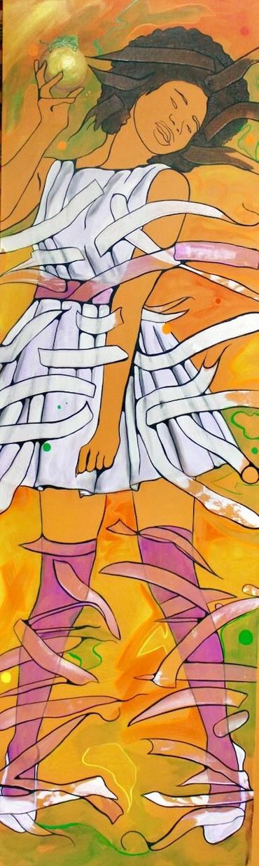 Oil painting by Memphis artist Casey Smith depicting an African holding a mango.