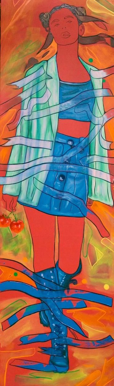 Oil painting by Memphis artist Casey Smith depicting a Latino holding tomatoes.