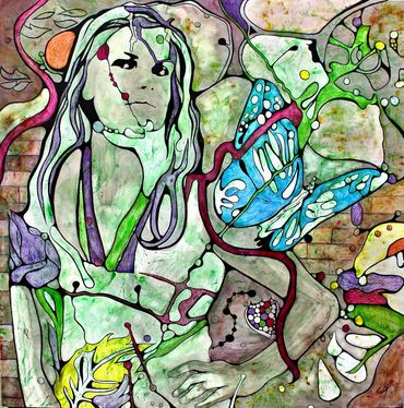 Oil painting by Memphis artist Casey Smith depicting a girl and a butterfly.