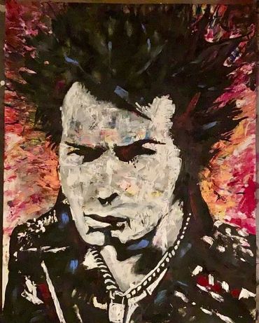 Mixed Media portraiture of punk rocker, Sid Vicious, by Memphis artist Casey Smith.