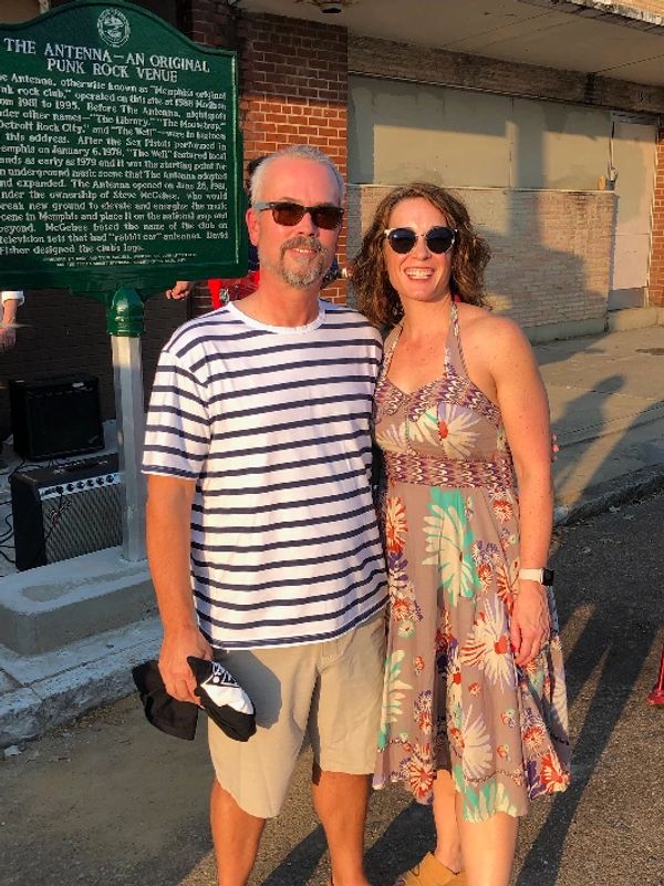 Casey and Melissa Smith, owners of Casey's Art Box, in front of The Antenna Club, Memphis Tn.