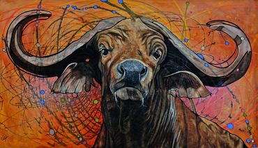 Oil painting by Memphis artist Casey Smith depicting a water buffalo.