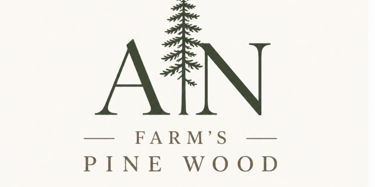 Logo for AIN Farm's Pine Wood featuring a tree illustration.