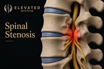 3D illustration of spinal stenosis highlighting nerve compression.