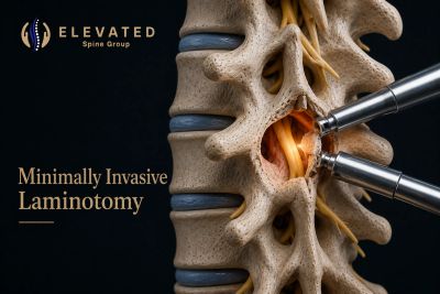 Minimally invasive laminotomy on a spinal model.