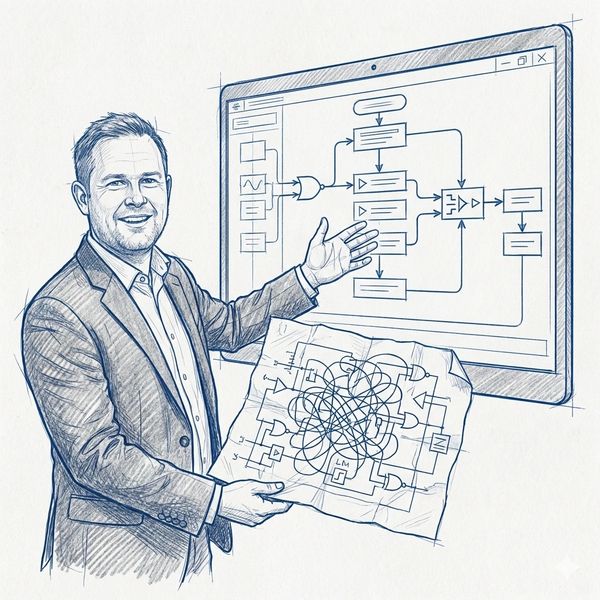 Illustration: Ablösung von altem VBA-Code durch moderne, digitale Workflows.