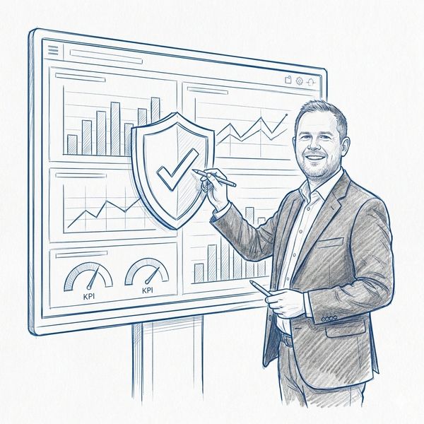 Skizze: Power BI Dashboard für validierte Business Intelligence und Analyse.