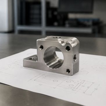 Metal mechanical part on a technical drawing.