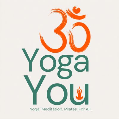 Yoga You logo with orange Om symbol and green text, promoting yoga, meditation, and Pilates.