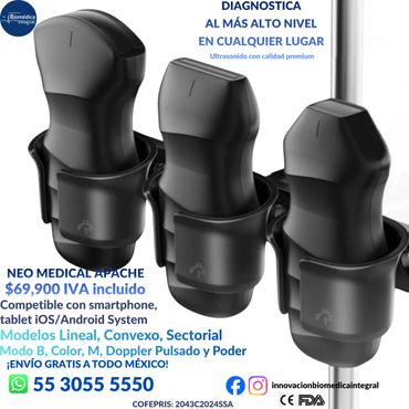 Ultrasound probes compatible with smartphones and tablets, offered with free shipping in Mexico.