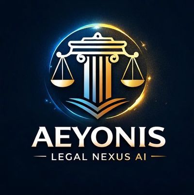 Elegant logo featuring scales of justice and pillar for AEYONIS Legal Nexus AI.