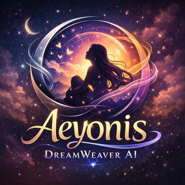 A silhouette of a woman surrounded by cosmic elements with 'Aeyonis DreamWeaver AI' text.