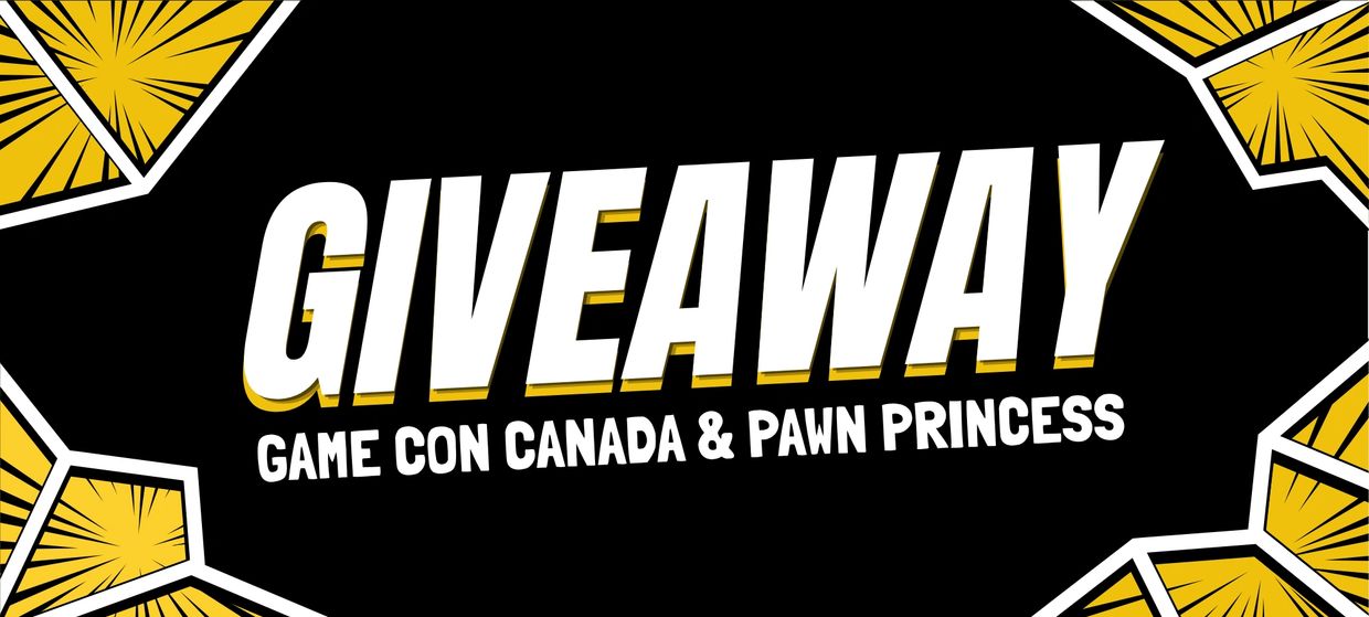 Bold giveaway announcement with yellow comic-style accents on black background.